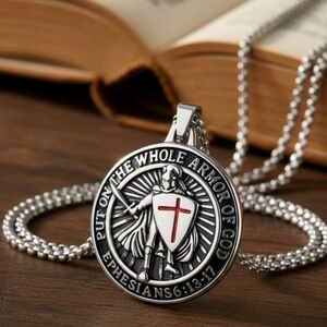 New Knights Templar Armor of God Necklace Ephesians 6:13-17 Stainless Steel